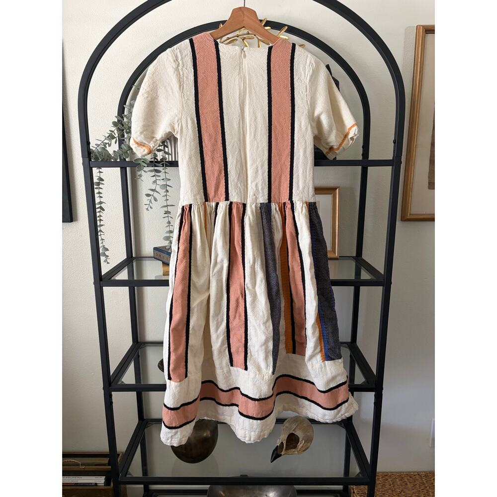 Piper & Scoot Womens Textured Geometric Dress Cream Pink Blue Boho Cottagecore - Picture 2 of 4